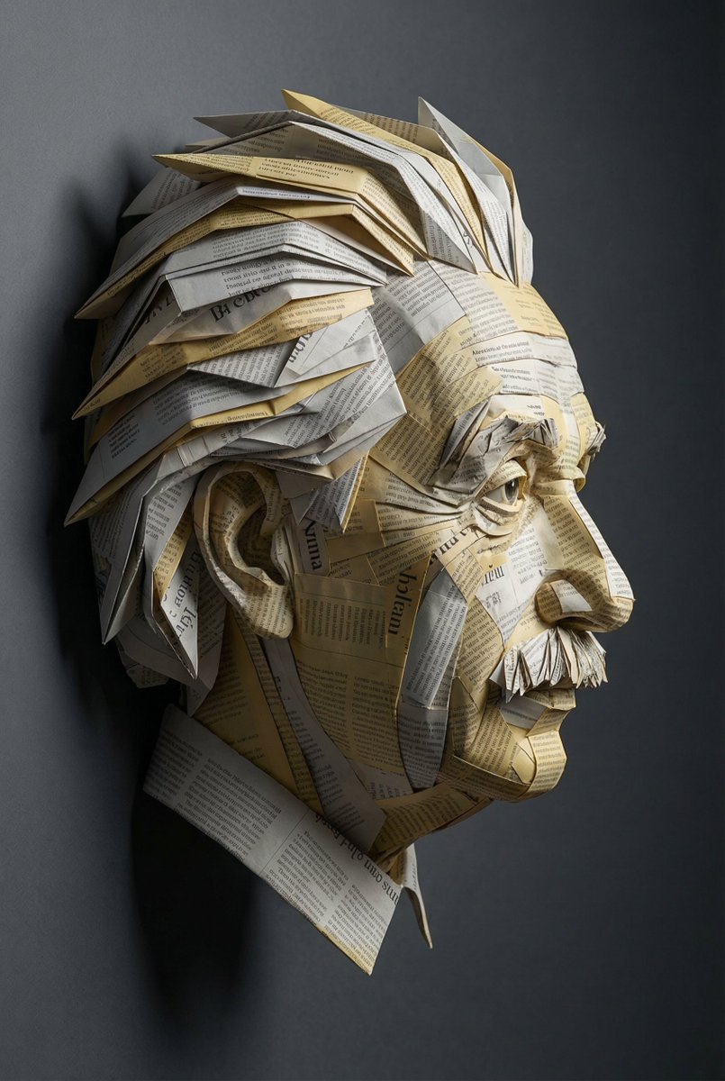 Product Marketing - Surreal Einstein Paper Sculpture Photography Prompt — output 1