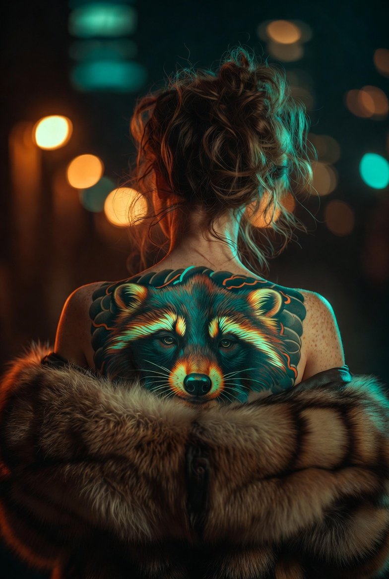 Ultra-Realistic Cinematic Portrait with Neon Tattoo Prompt — output 1