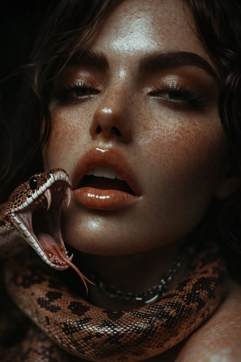 Hyper-Realistic Glossy Portrait with Snake Prompt — output 1