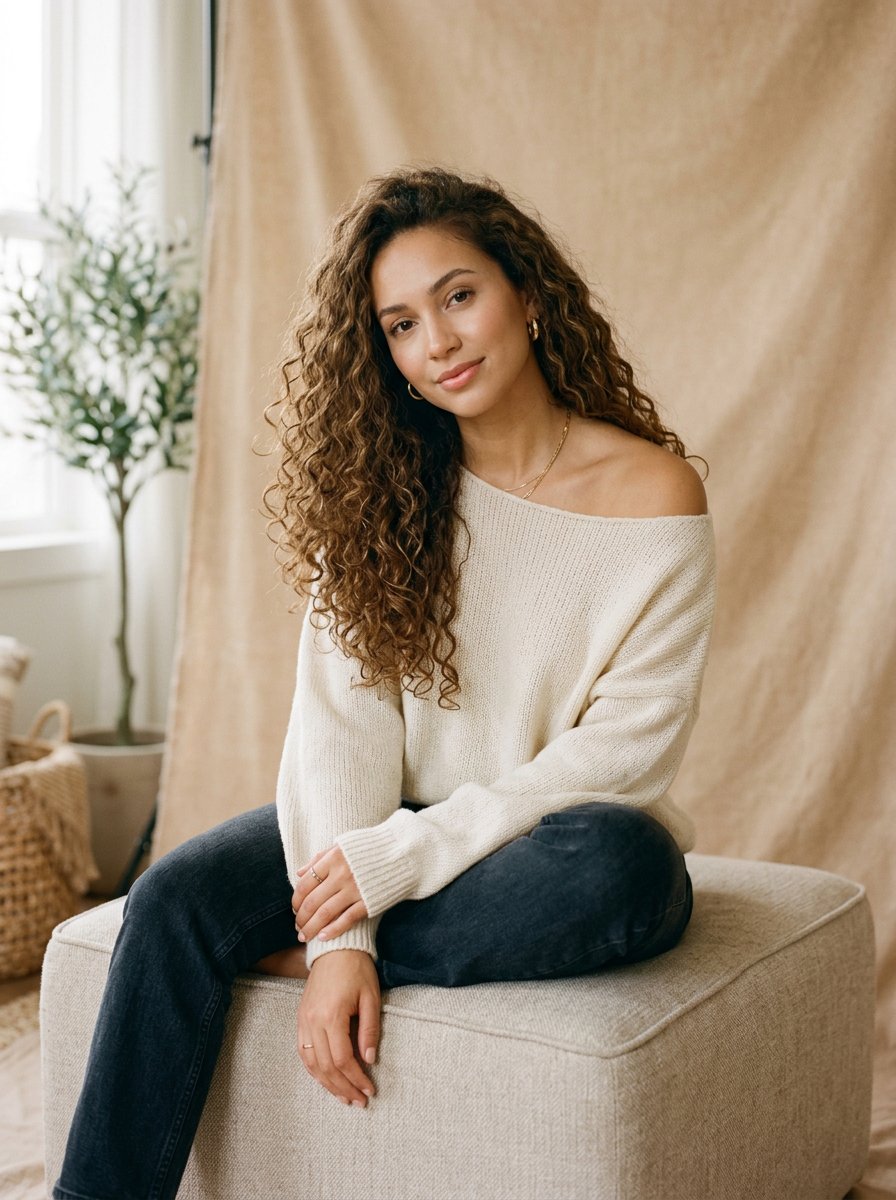 Profile / Avatar - Elegant Portrait in Off-the-Shoulder Sweater — output 1