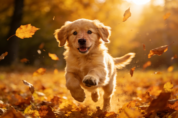 Golden Retriever Puppy in Autumn Leaves — output 1