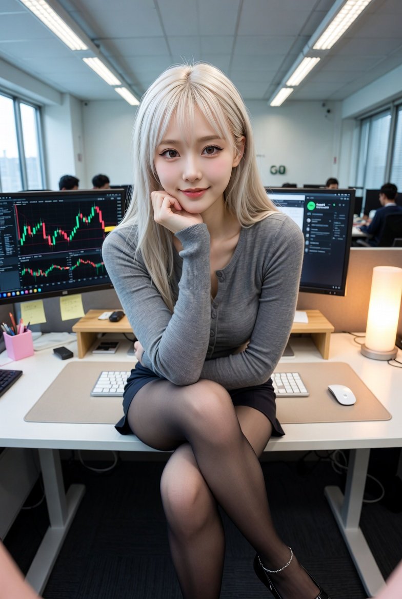 Corporate Office Trading Floor Selfie Prompt — output 1