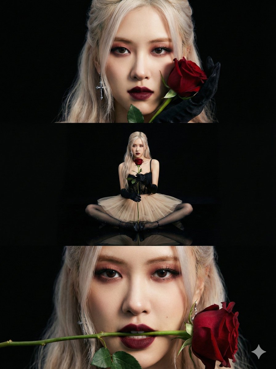 Vertical 3-Panel Collage: Dark Romantic Gothic Ballerina — output 1