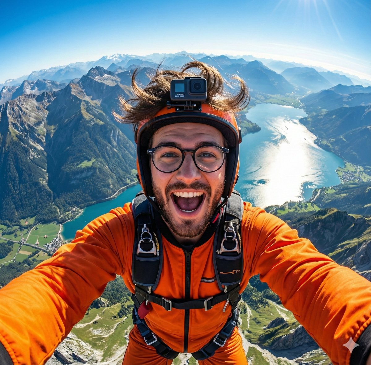 GoPro-style extreme sports selfie prompt — output 1