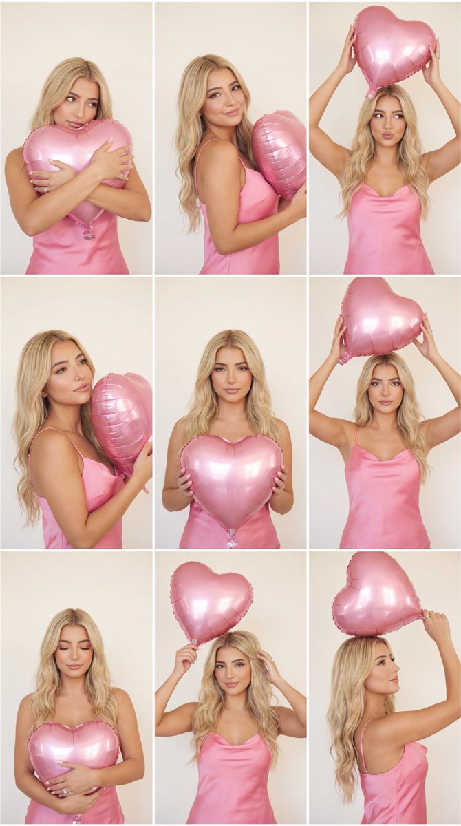 Social Media Post - 3x3 Editorial Grid with Pink Heart Balloon and Identity Lock — output 1