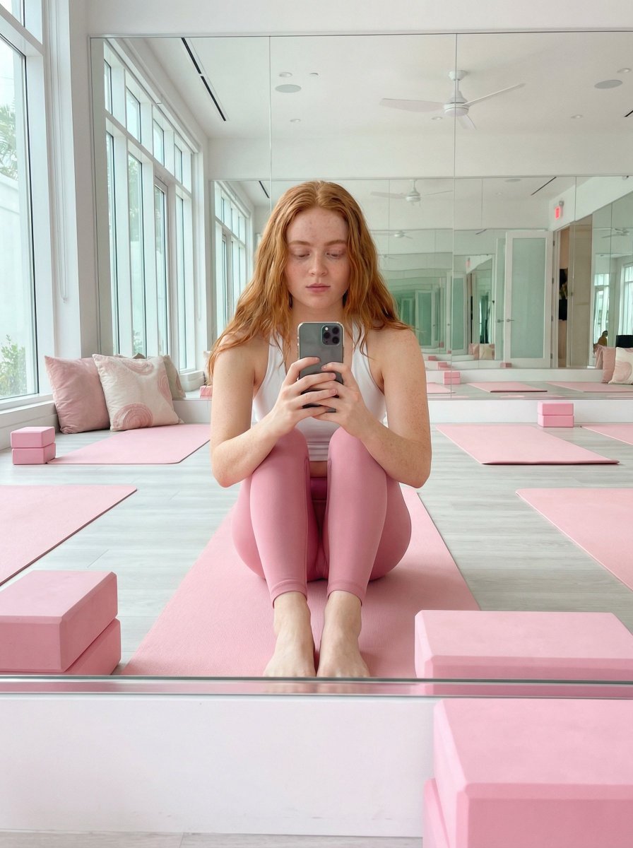 Influencer Fitness Studio Mirror Selfie — output 1