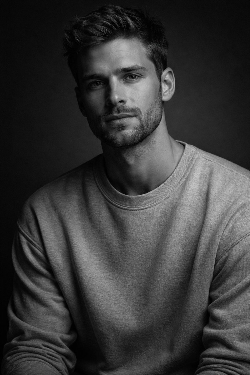 High-Contrast Monochrome Studio Portrait of a Man — output 1