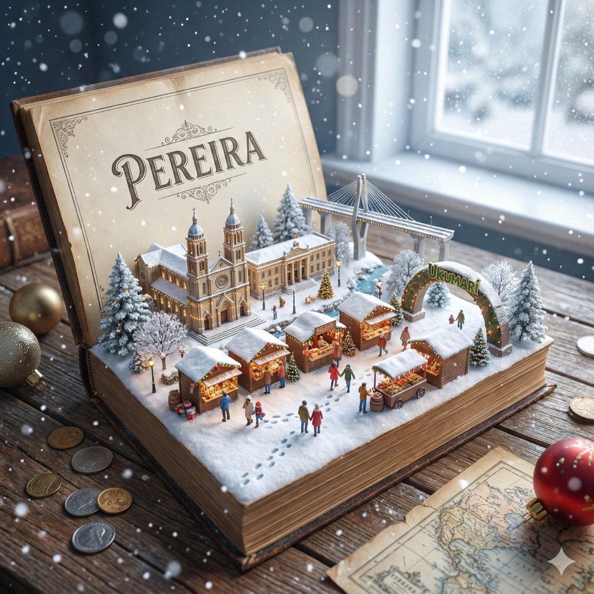 Medieval winter scene in old book set in Pereira, Colombia — output 1