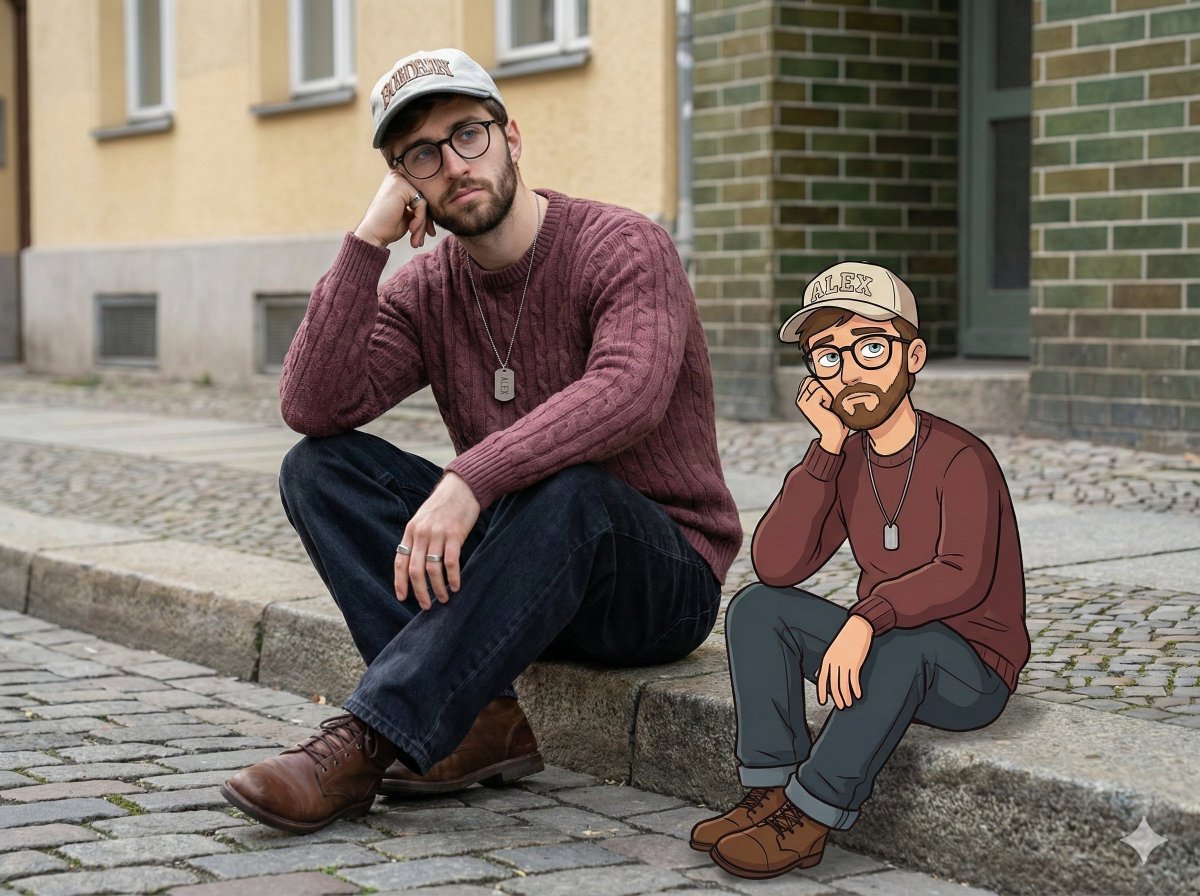 Urban Street Portrait with Cartoon Inner Self Duo — output 1