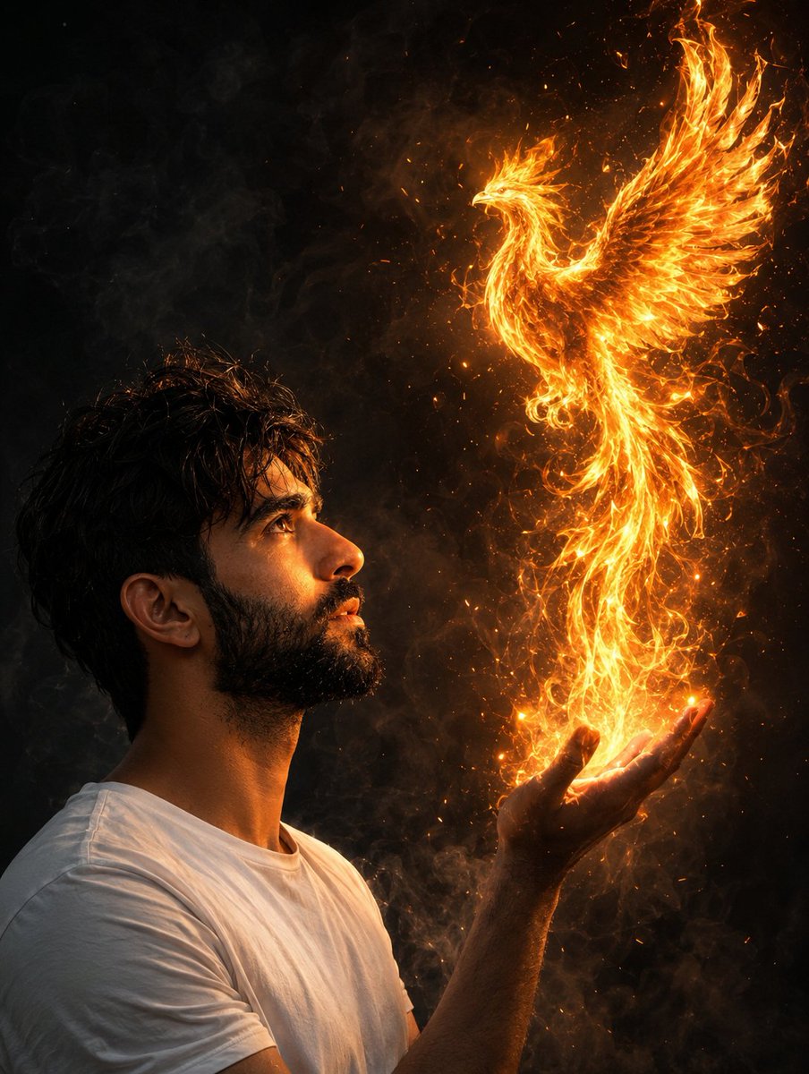 Social Media Post - Man Summoning Fiery Phoenix — output 1
