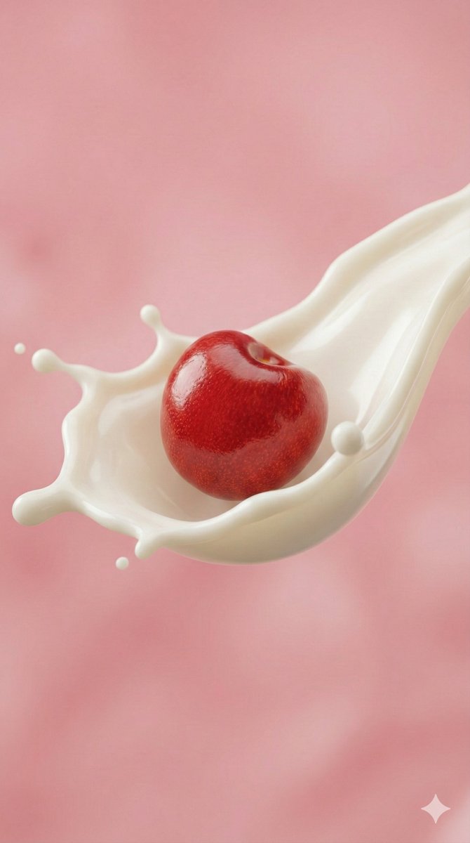 E-commerce Main Image - Ultra-Macro Cherry in Milk Splash — output 1