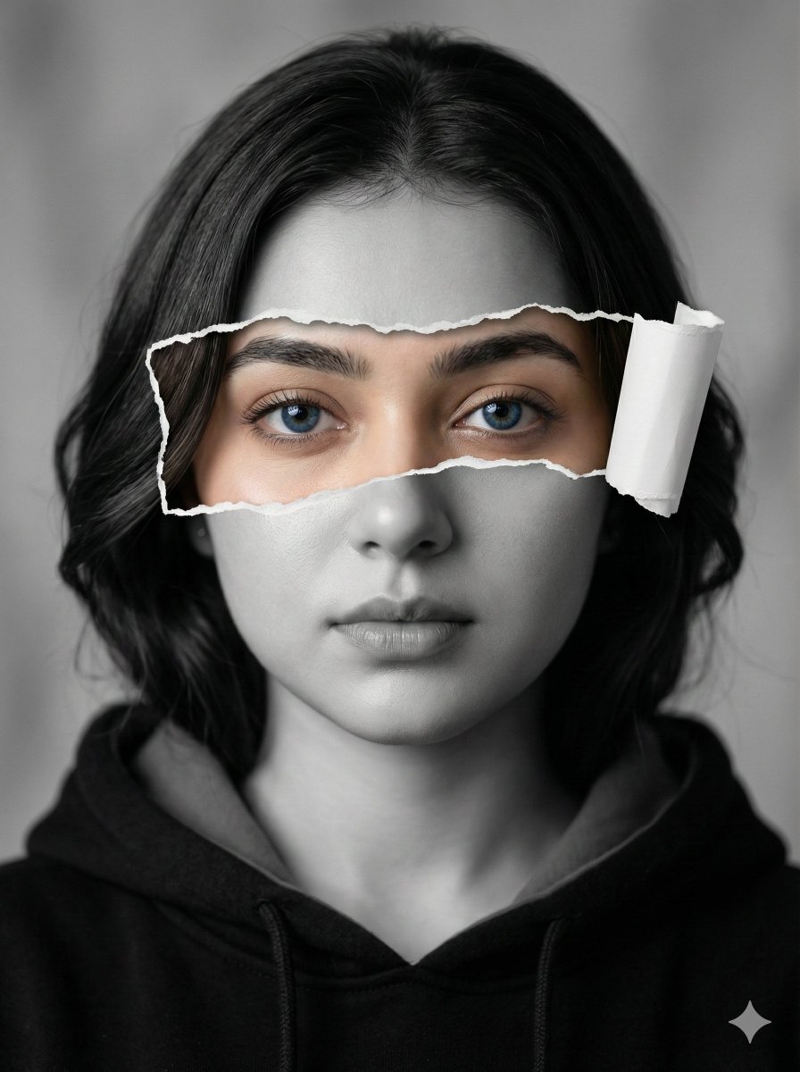 Hyperrealistic Black-and-White Portrait with Selective Color — output 1