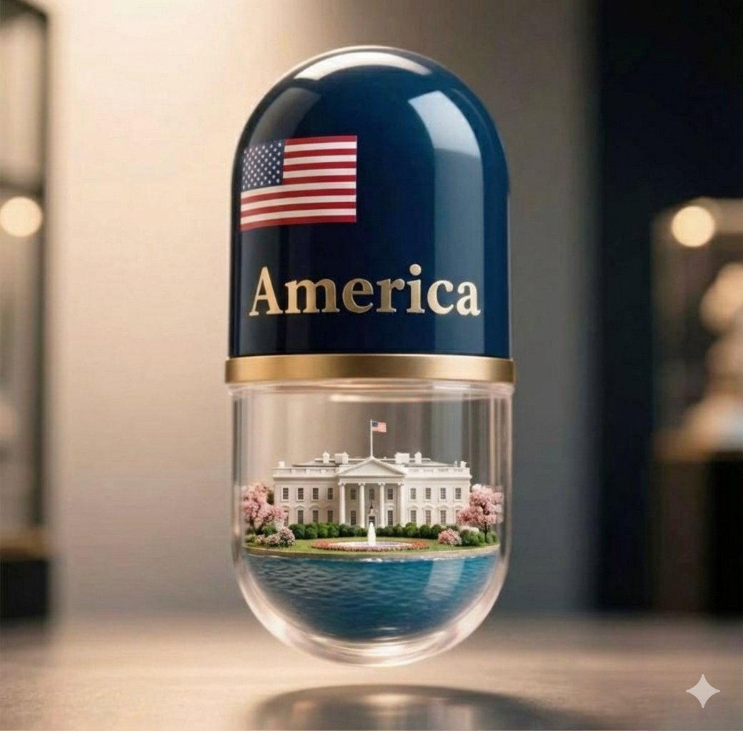 E-commerce Main Image - Giant Pharmaceutical Capsule with White House Miniature — output 1