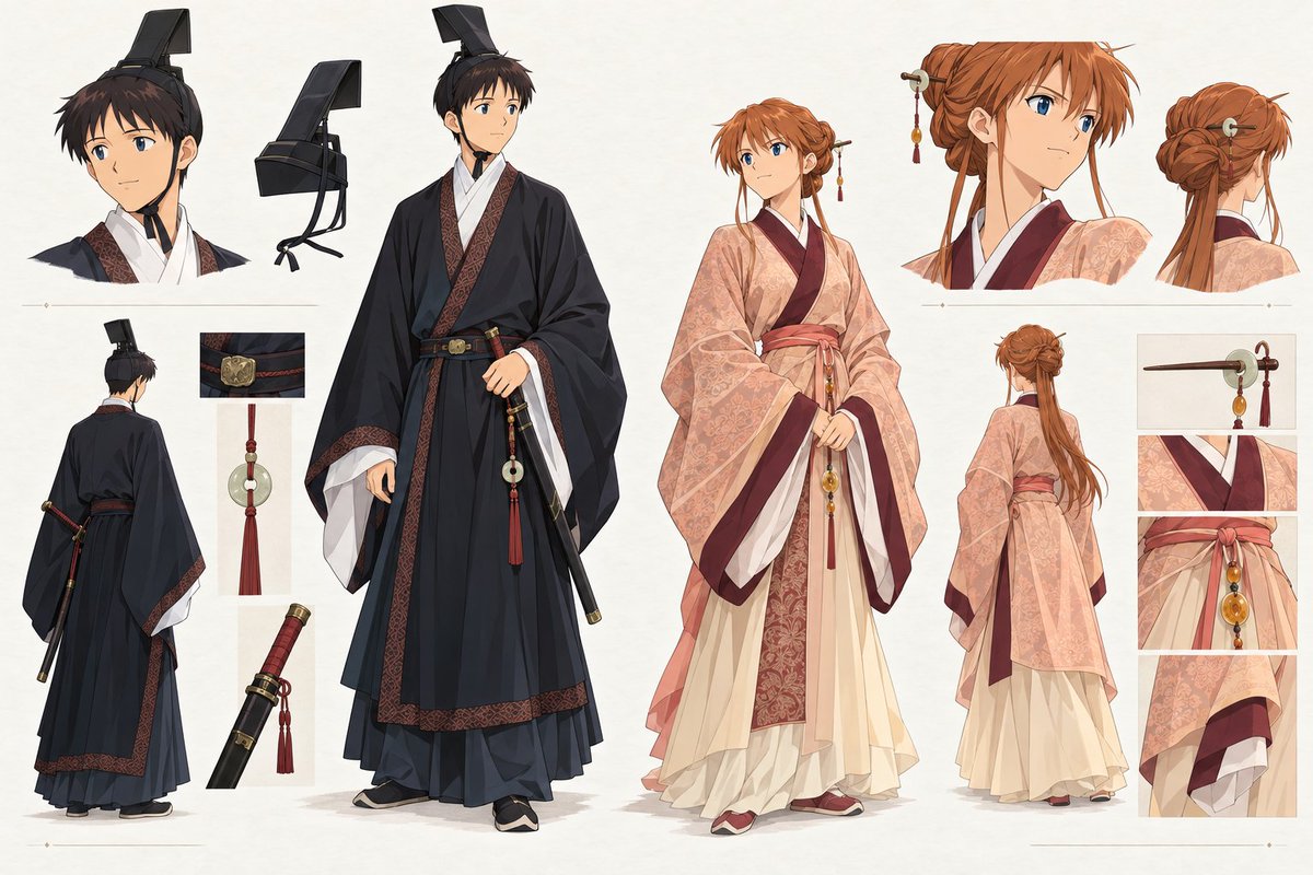 Infographic / Edu Visual - Anime Character Design Sheet: Traditional Hanfu Couple — output 1