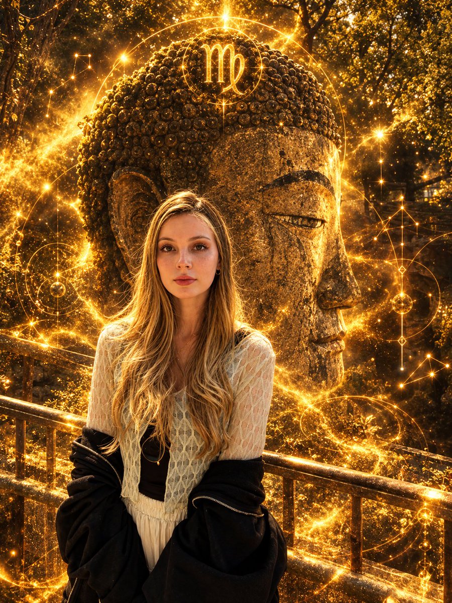 Social Media Post - Virgo Zodiac Portrait with Golden Cosmic Energy