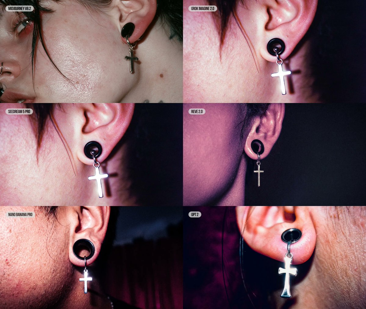 E-commerce Main Image - Six-Panel AI Jewelry Portrait Comparison — output 1