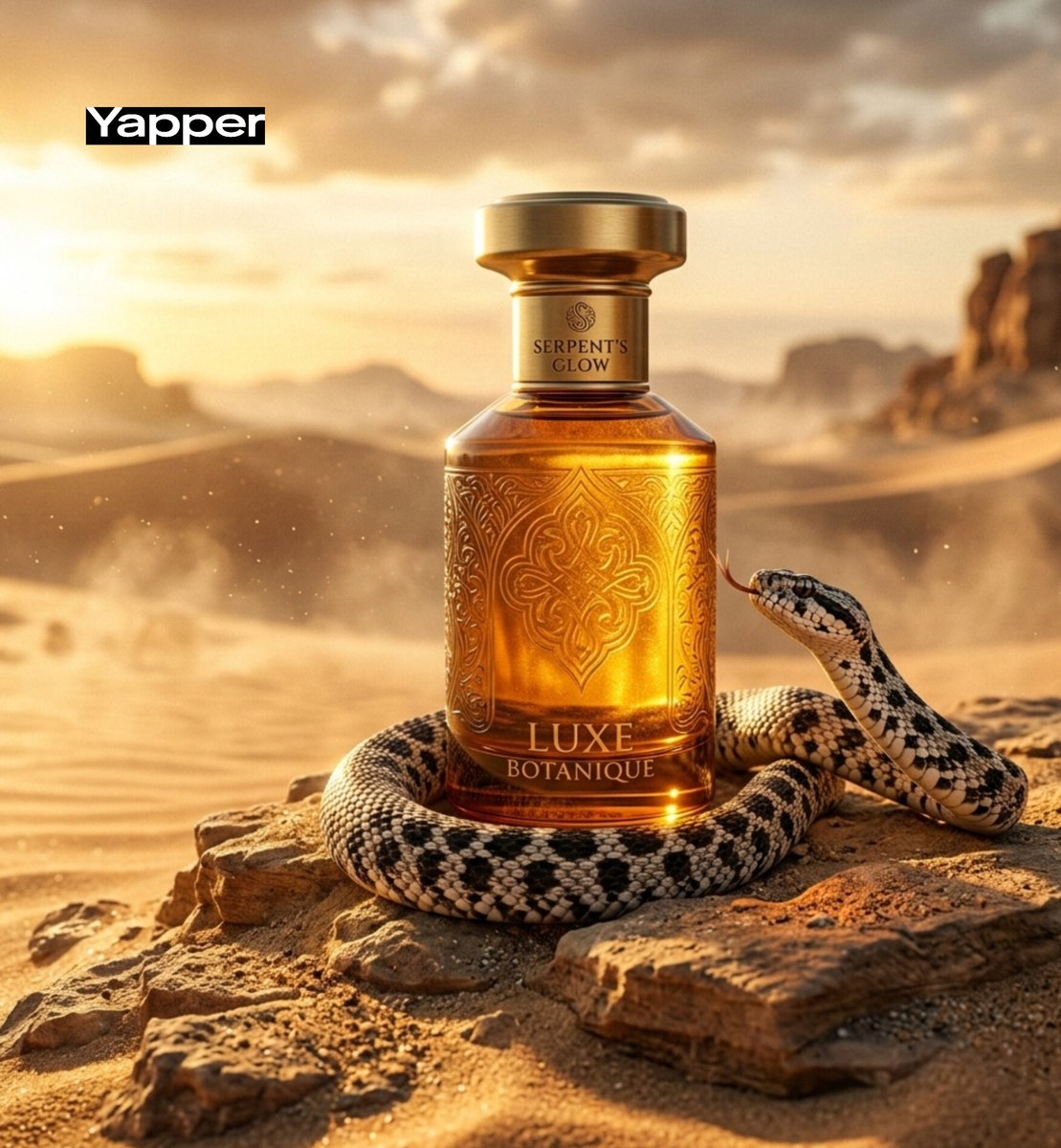 E-commerce Main Image - Luxury Perfume Advertisement in Desert Setting — output 1