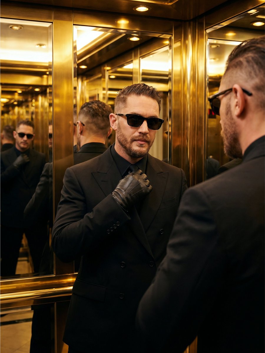 Profile / Avatar - Cinematic Golden Elevator Portrait — output 1