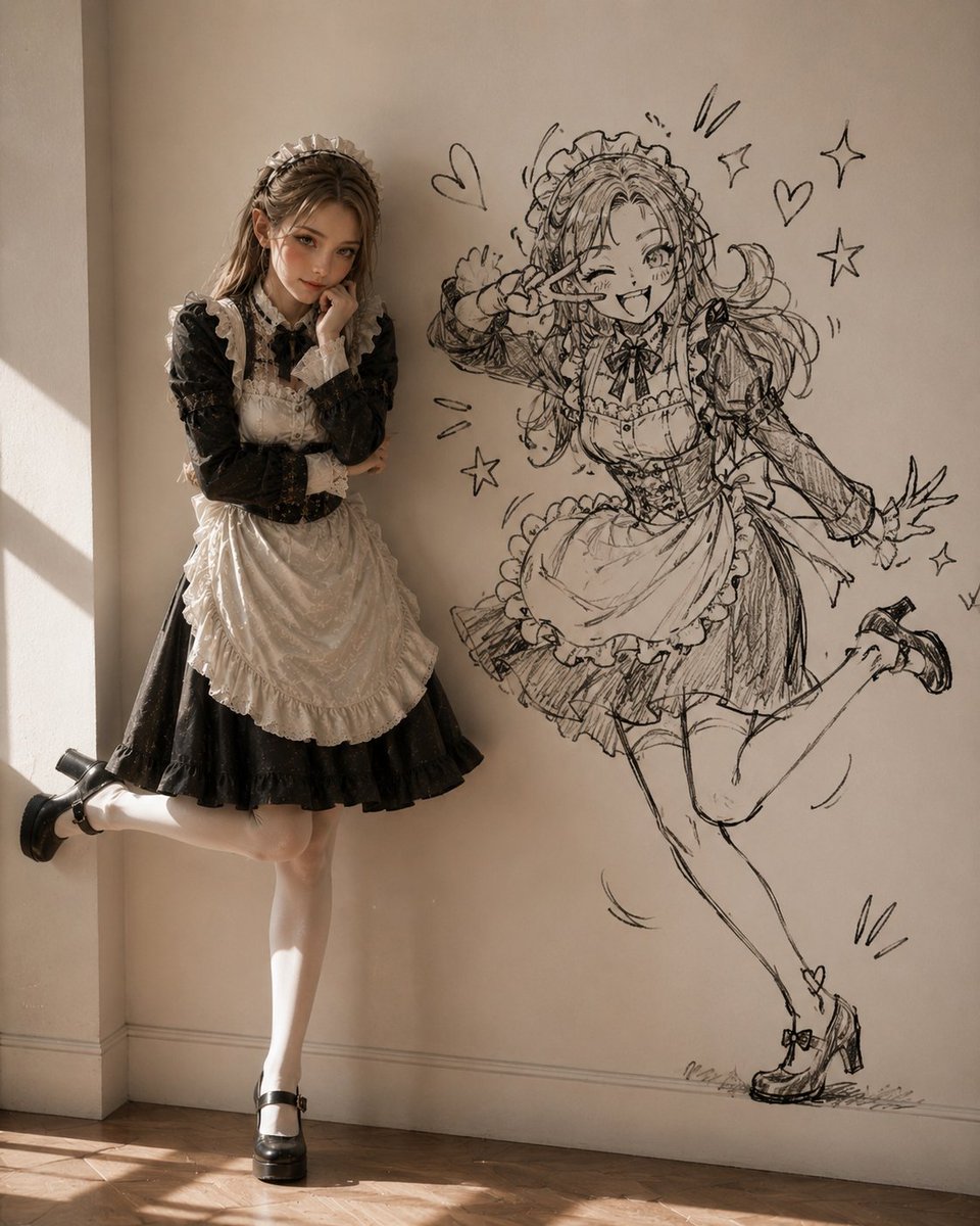 Product Marketing - Lolita Maid With Anime Wall Sketch — output 1