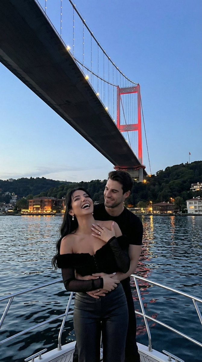Cinematic Photoreal Romance on Bosphorus Yacht at Dusk — output 1