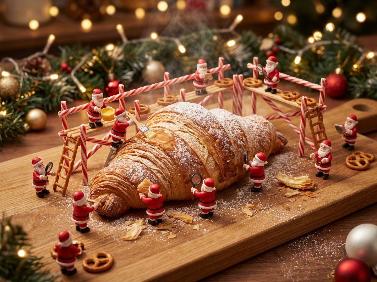 Christmas Miniature Food Diorama Prompt (Croissant Workshop) — output 1