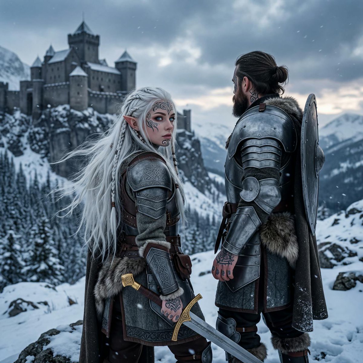 Game Asset - Hyperrealistic Tattooed Elf Couple — output 1