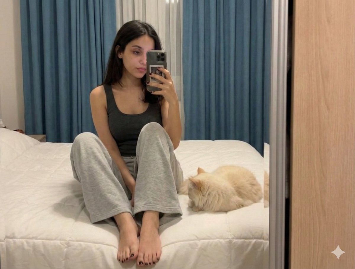 Profile / Avatar - Nano Banana Pro Prompt: Candid Mirror Selfie with Cat — output 1