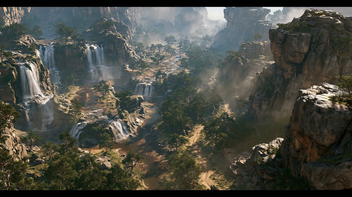 Game Asset - Cinematic Rocky Waterfall Valley — output 1