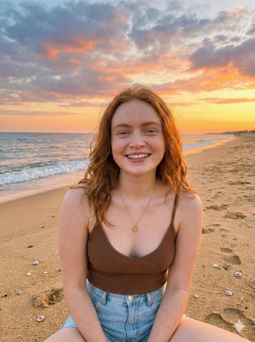 Sadie Sink Beach Sunset Portrait — output 1