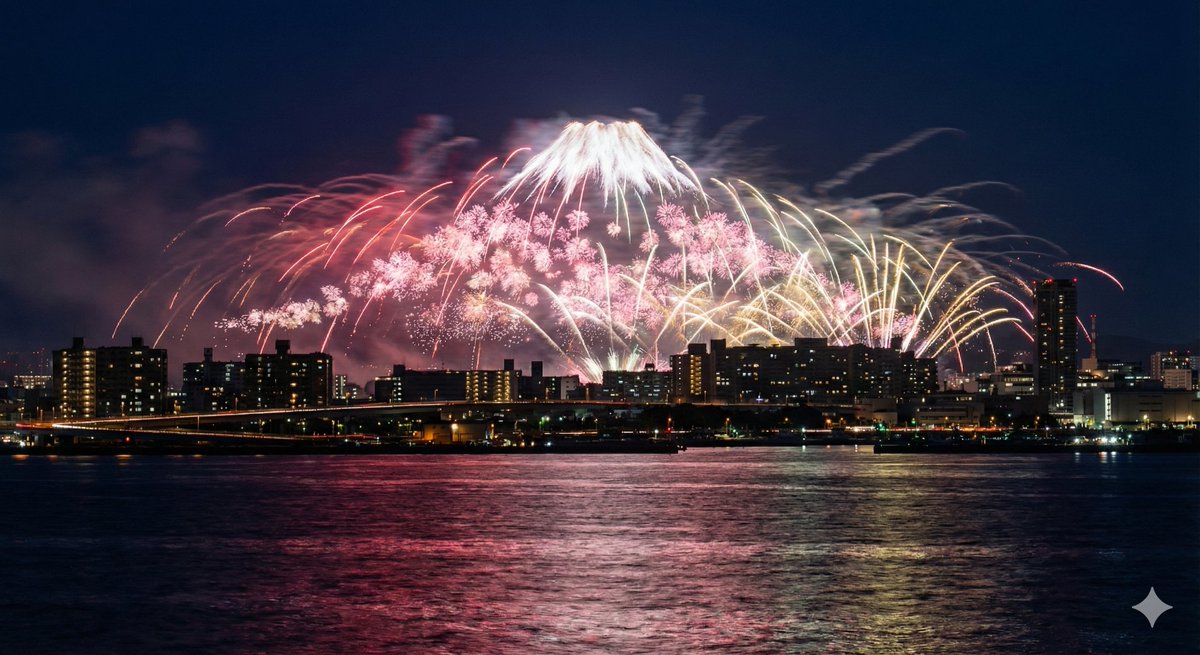Photorealistic Long-Exposure Fireworks over a City Skyline — output 1
