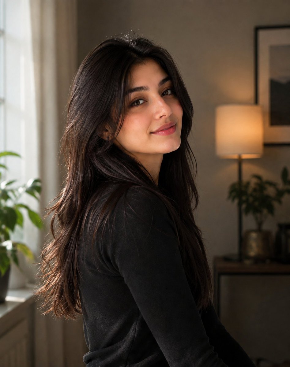 Profile / Avatar - Warm Interior South Asian Woman Portrait — output 1