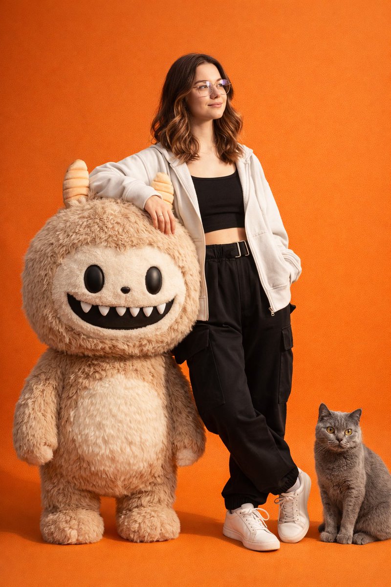 Gen-Z Fashion Portrait with Labubu and Cat Prompt — output 1