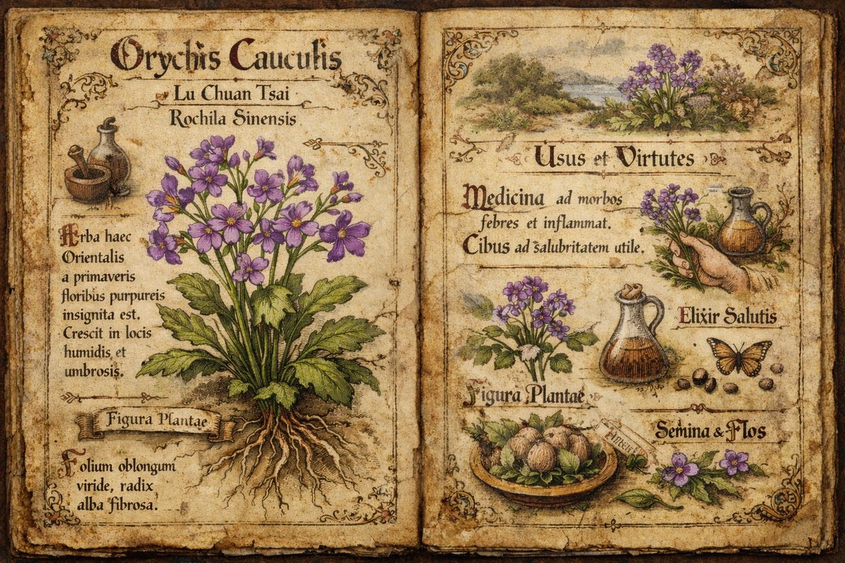 Western Manuscript Style Illustration for 'Orychophragmus violaceus' — output 1