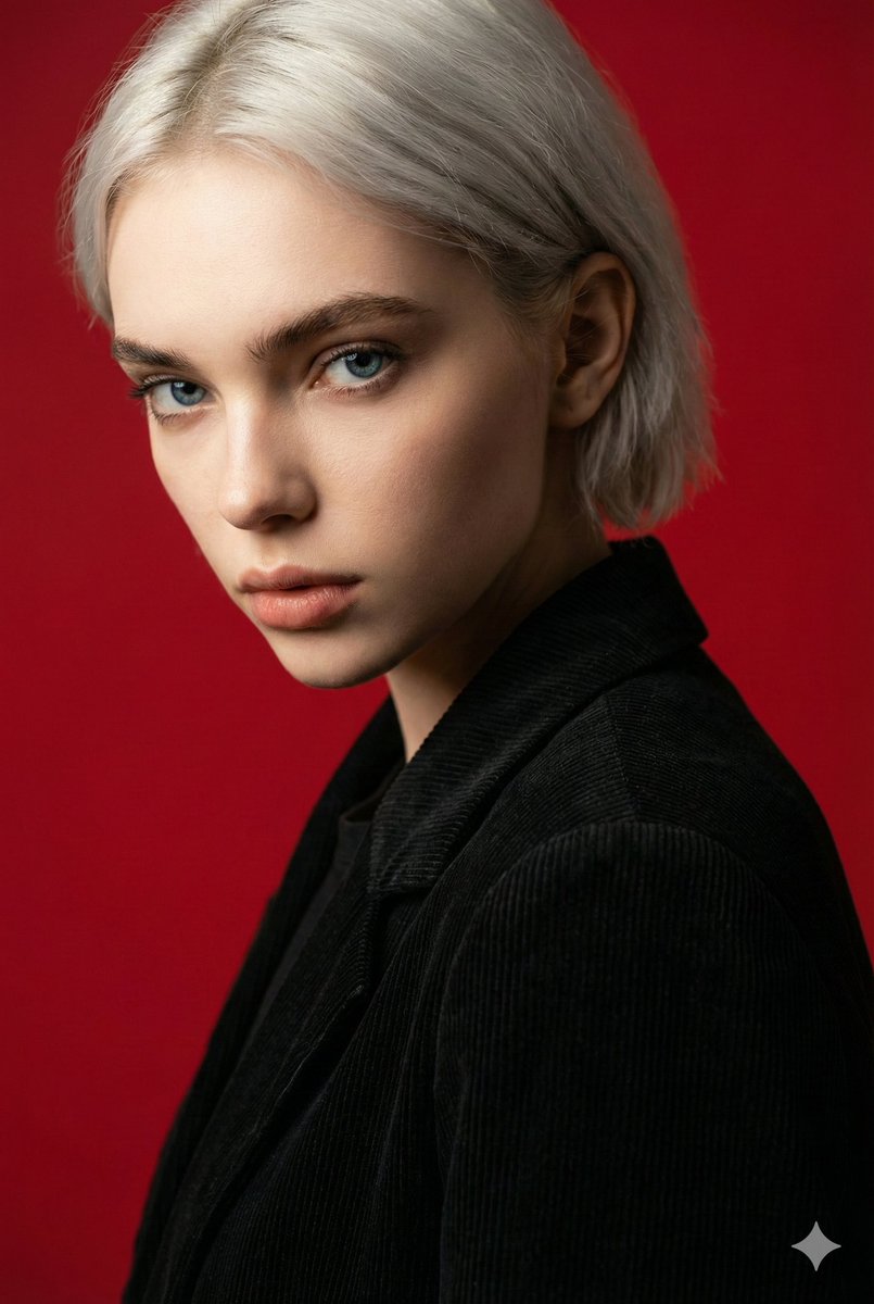 Cinematic Red Backdrop Portrait Prompt — output 1