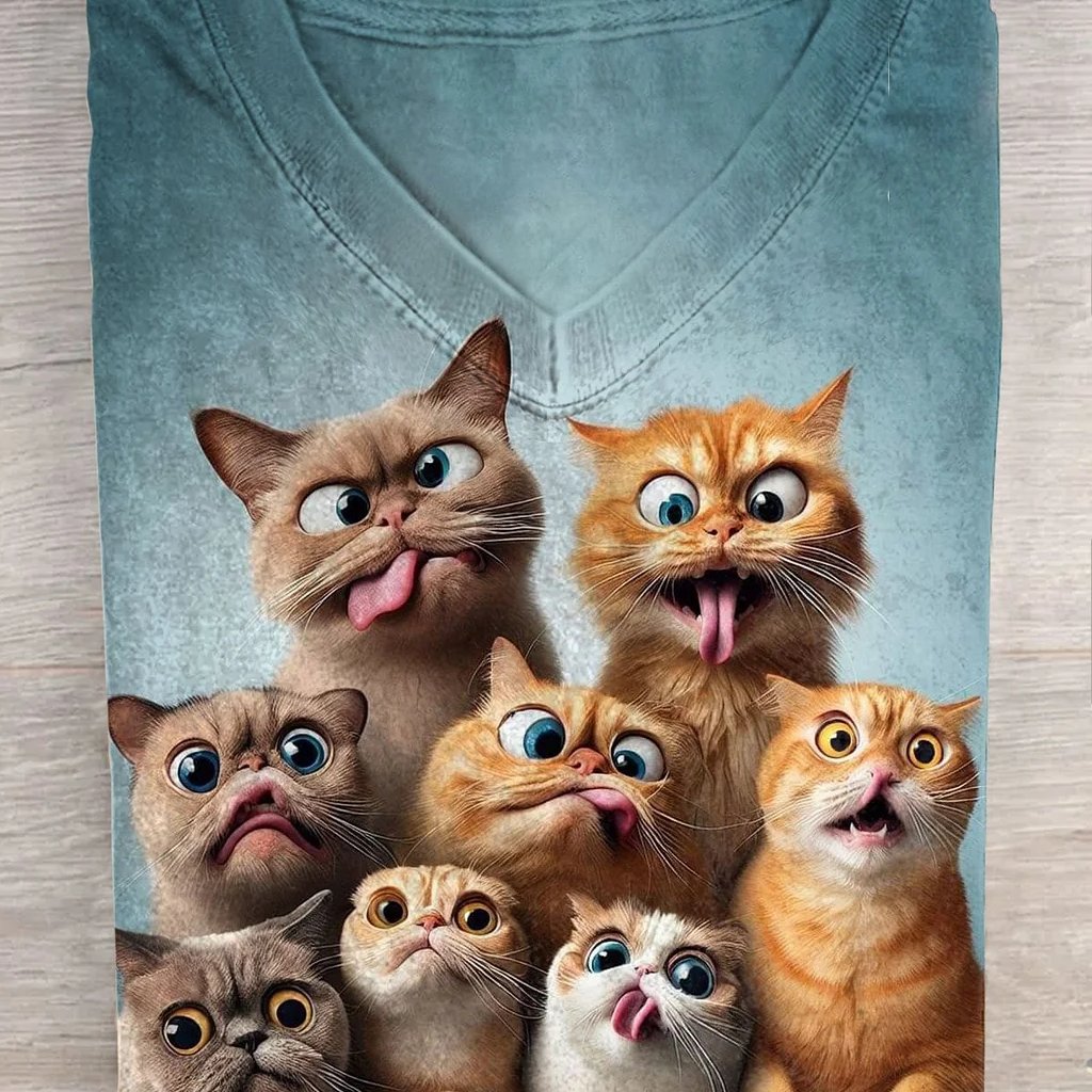 E-commerce Main Image - Cartoon Cat Group T-Shirt Mockup — output 1