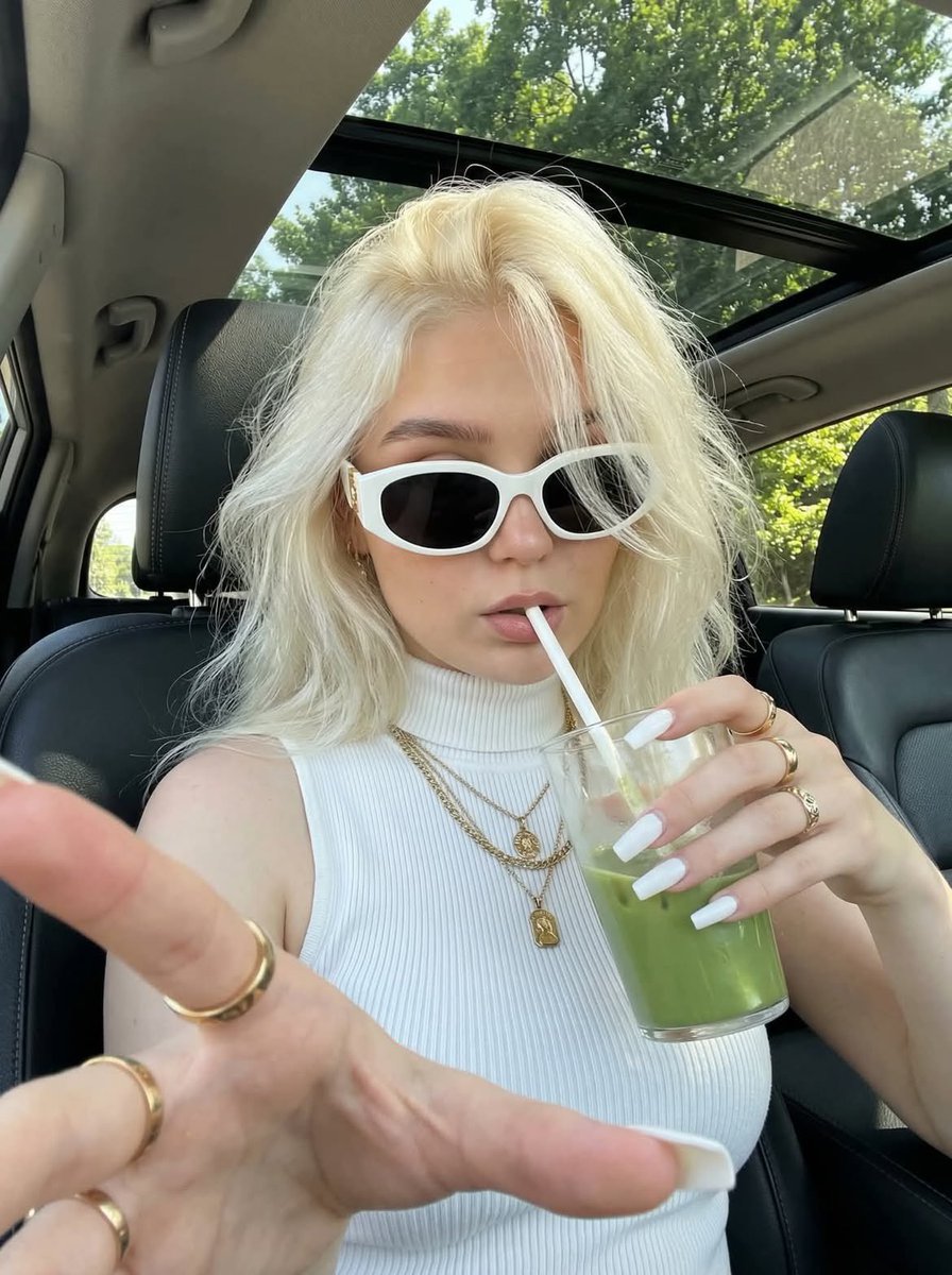 Social Media Post - Car Selfie with Green Drink and Sunglasses — output 1