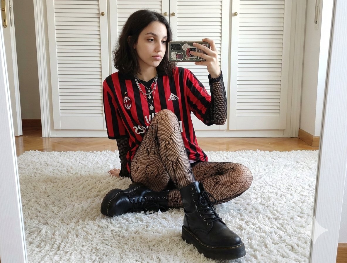 Profile / Avatar - Mirror Selfie Prompt: Sports Jersey and Fishnets — output 1