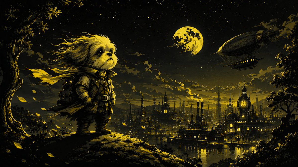Comic / Storyboard - Steampunk Shih Tzu Moonlit City — output 1