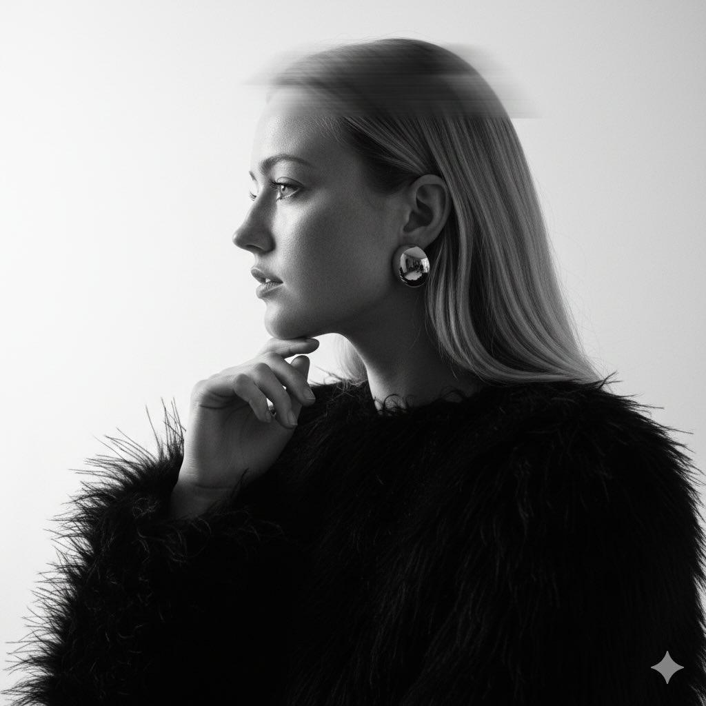Black-and-White Surreal Editorial Portrait Prompt — output 1