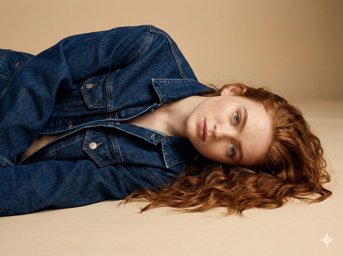 Intimate Denim Editorial Studio Portrait — output 1