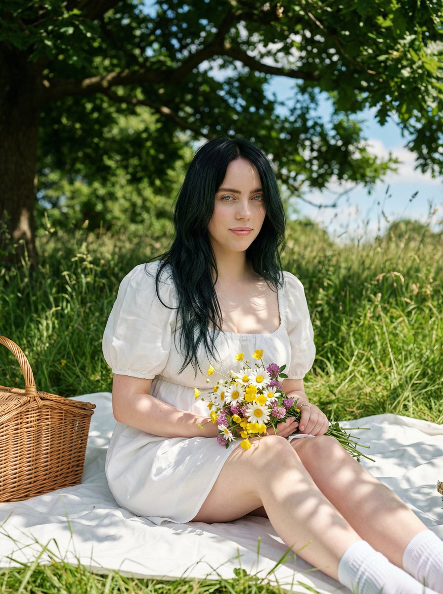 Cottagecore Picnic Portrait in Dappled Sunlight — output 1