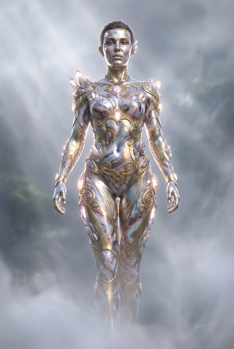 Game Asset - Cinematic fantasy silhouette art with metallic skin prompt — output 1