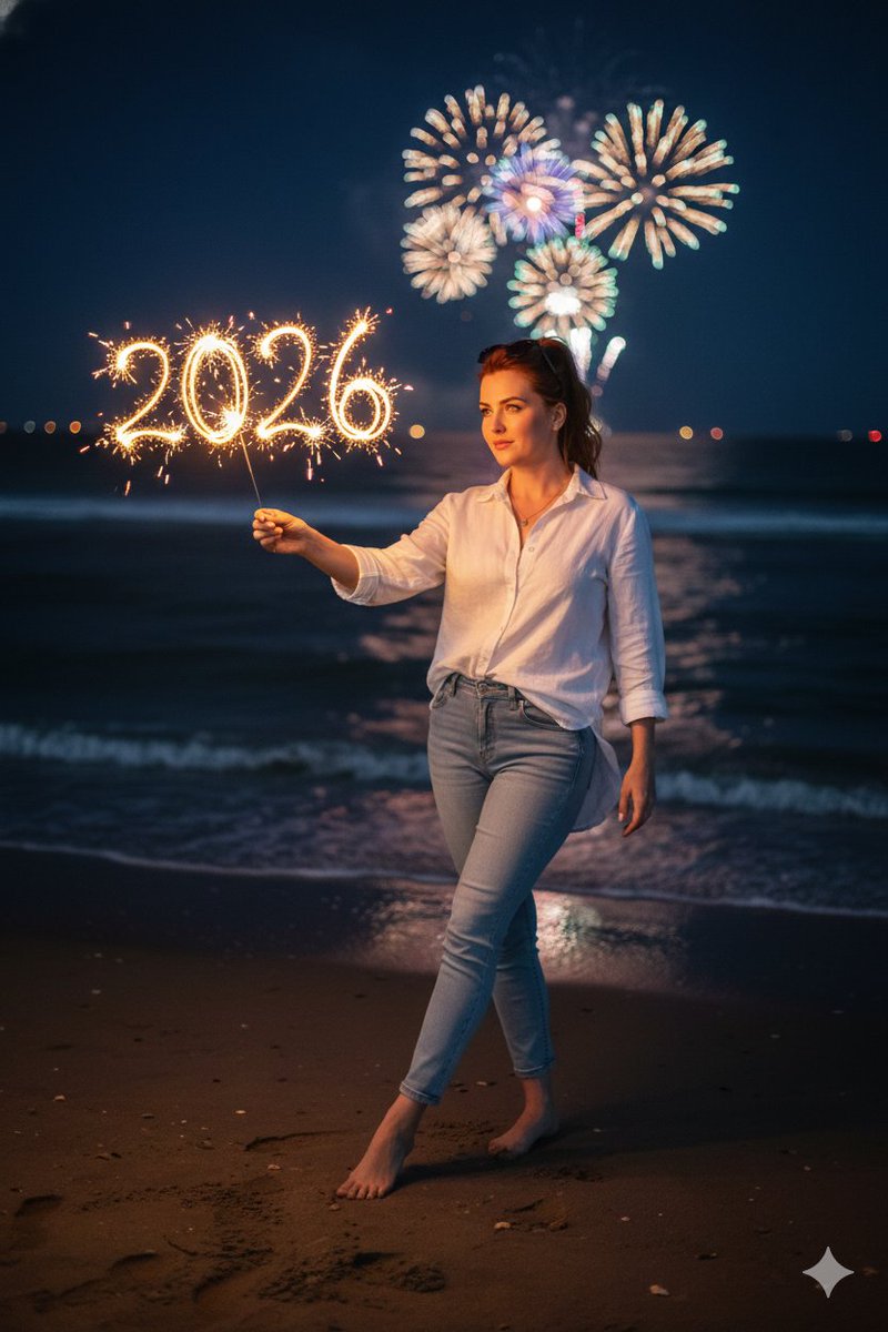 Romantic Cinematic New Year 2026 Beach Night Scene — output 1