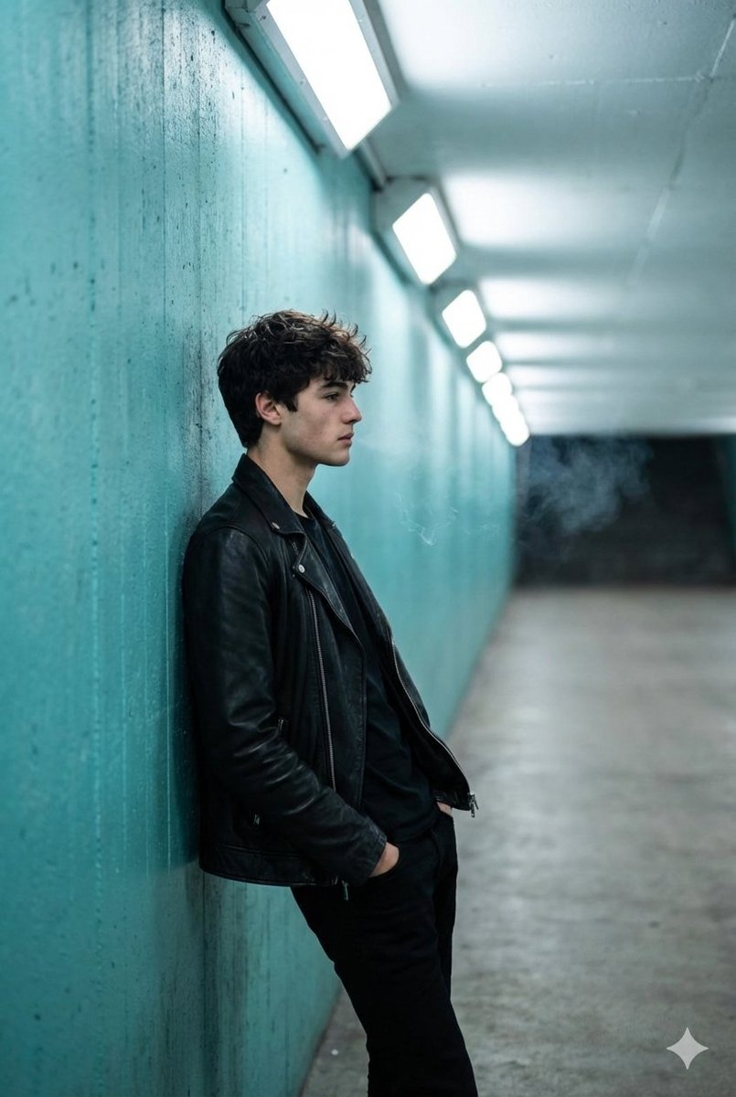 Cinematic Full Shot of a Man in a Turquoise Tunnel — output 1