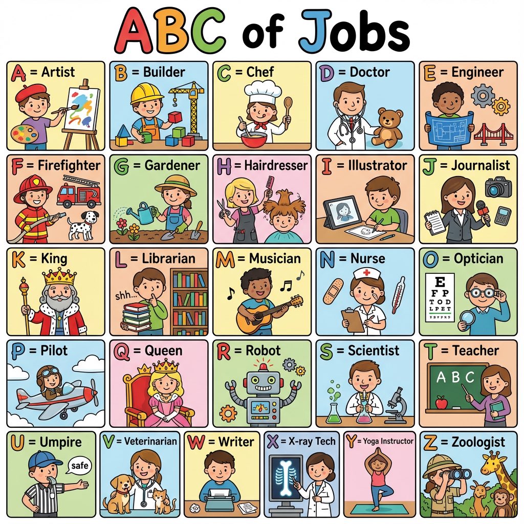 Colorful 'ABC of Jobs' Educational Poster — output 1