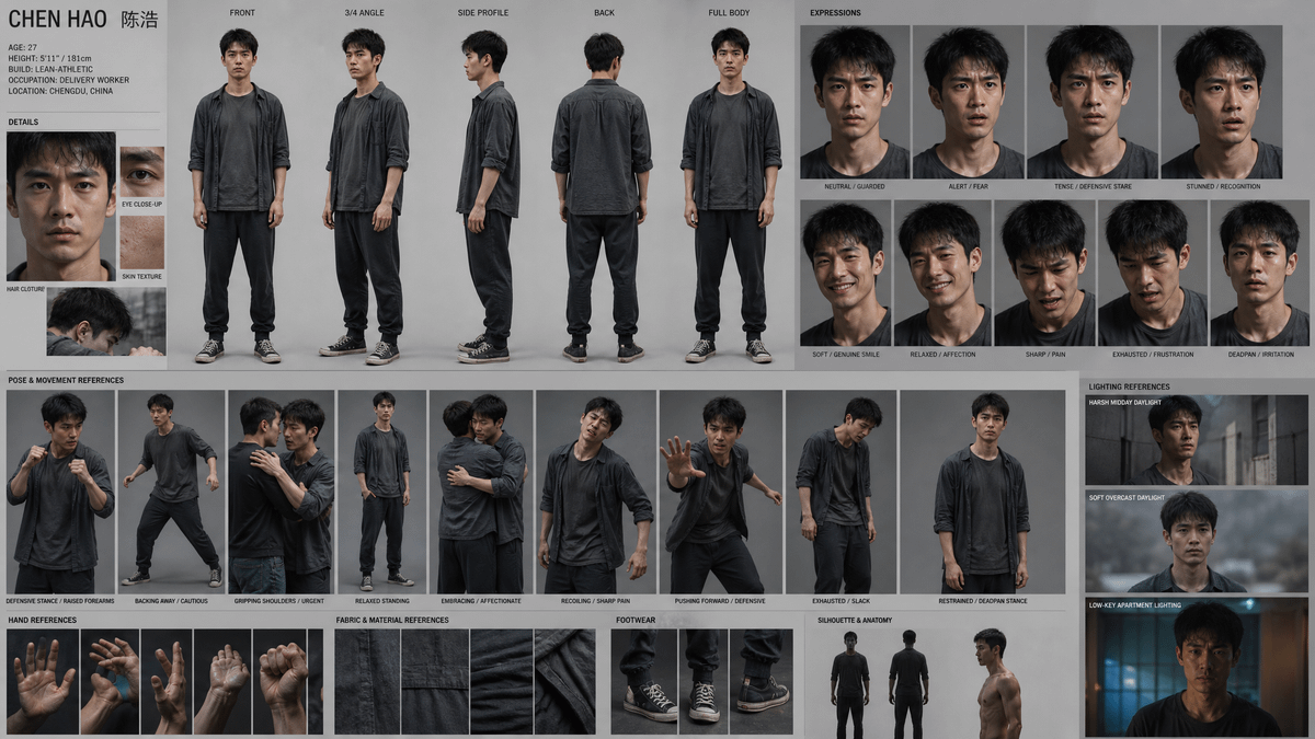 Comic / Storyboard - Realistic Chen Hao Character Sheet — output 1