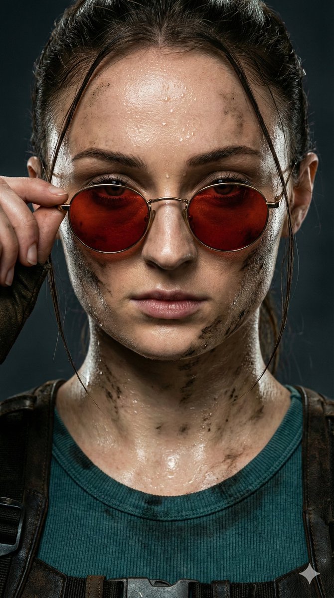YouTube Thumbnail - Extreme Closeup of Sophie Turner as Lara Croft — output 1