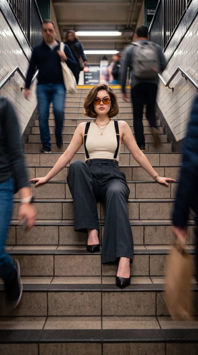 Social Media Post - Subway Staircase Fashion Portrait — output 1