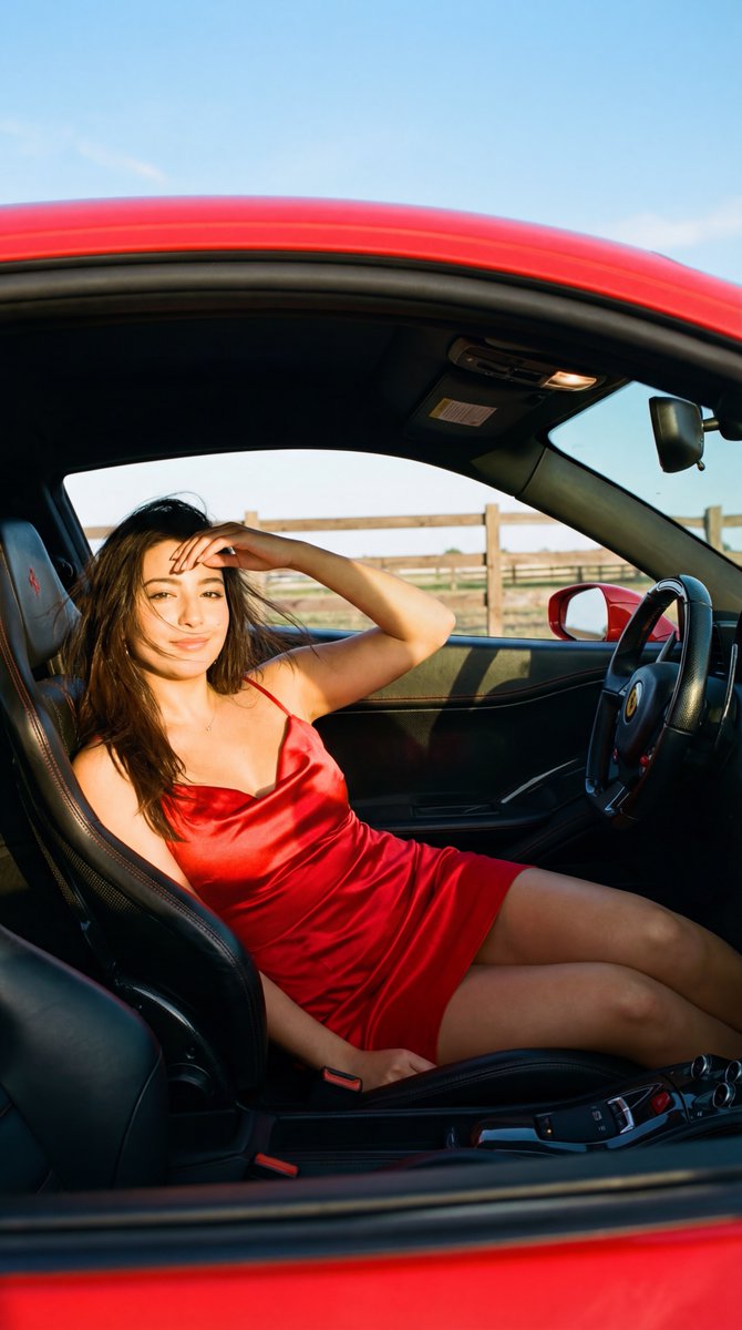 Golden Hour Ferrari Interior Fashion Prompt — output 1