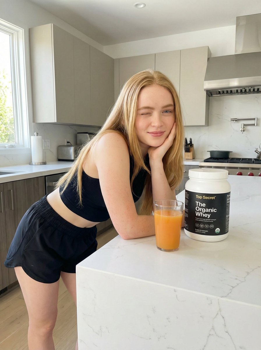 Product Marketing - Sadie Sink Fitness Lifestyle Photo JSON Prompt — output 1